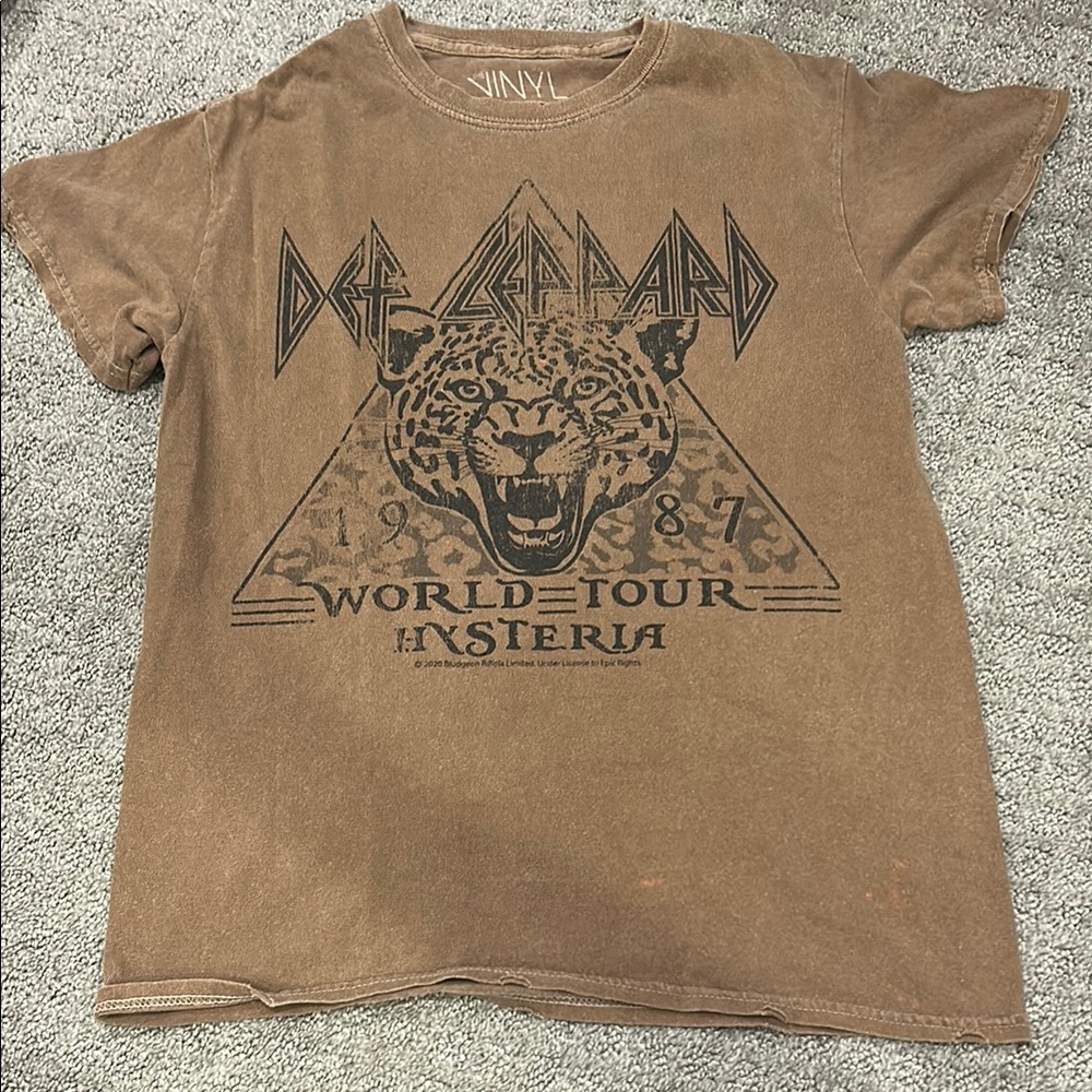 Brown Short Sleeve Tee with Rock Graphics